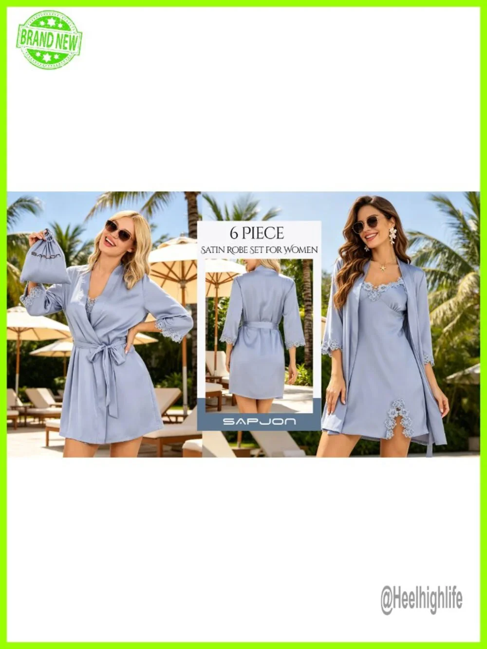 Satin Pajama Set 6-Piece Silky Loungewear Womens Sleepwear Cami Shorts Robe